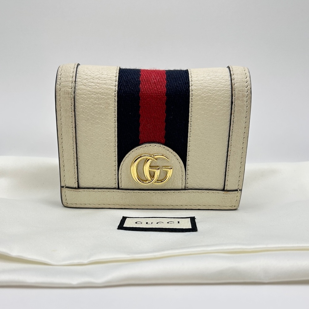 Gucci Textured Calfskin Web Ophidia Card Case in Mystic White with Dust …